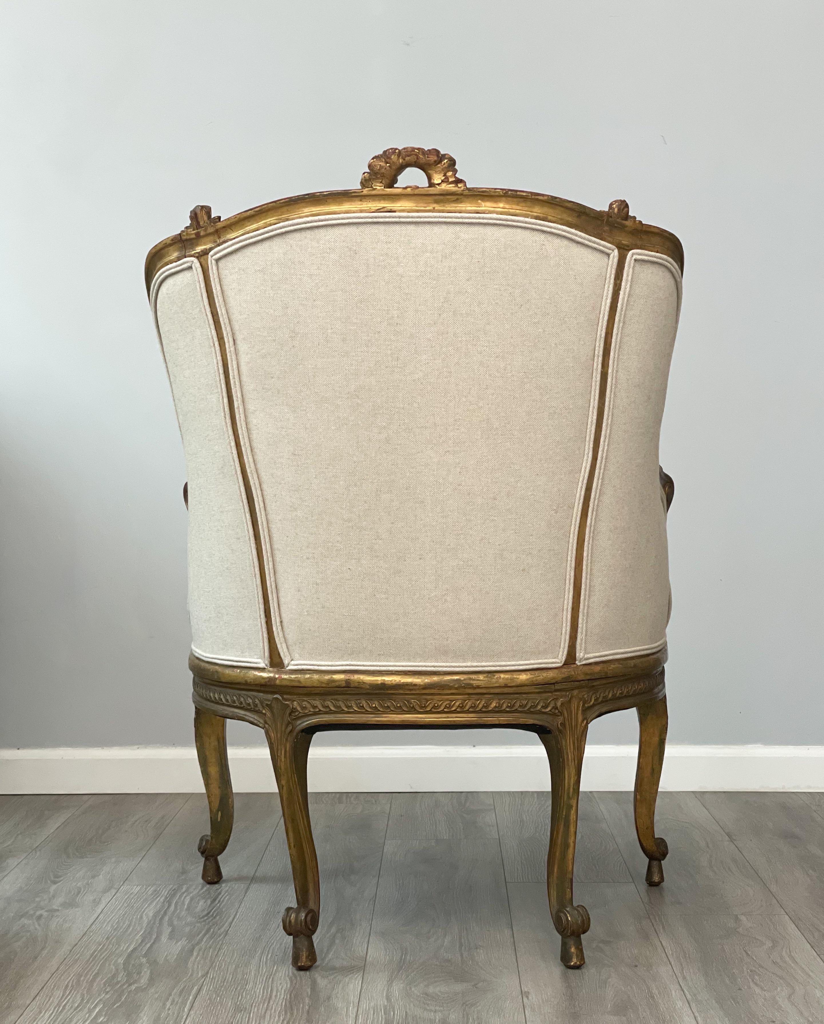 Early 20th Century French Louis XV-Style Giltwood Armchair 