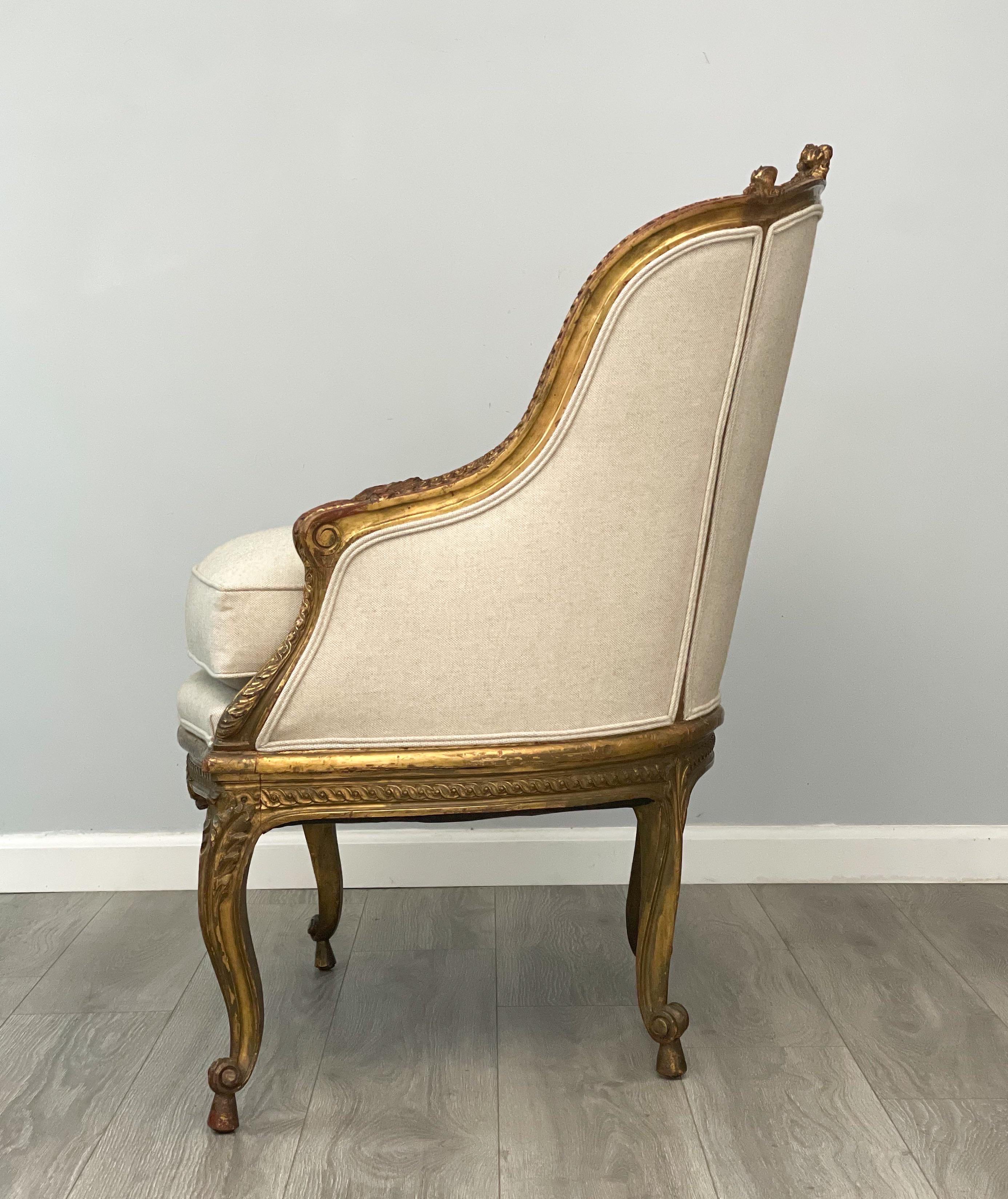 French Louis XV-Style Giltwood Armchair  1