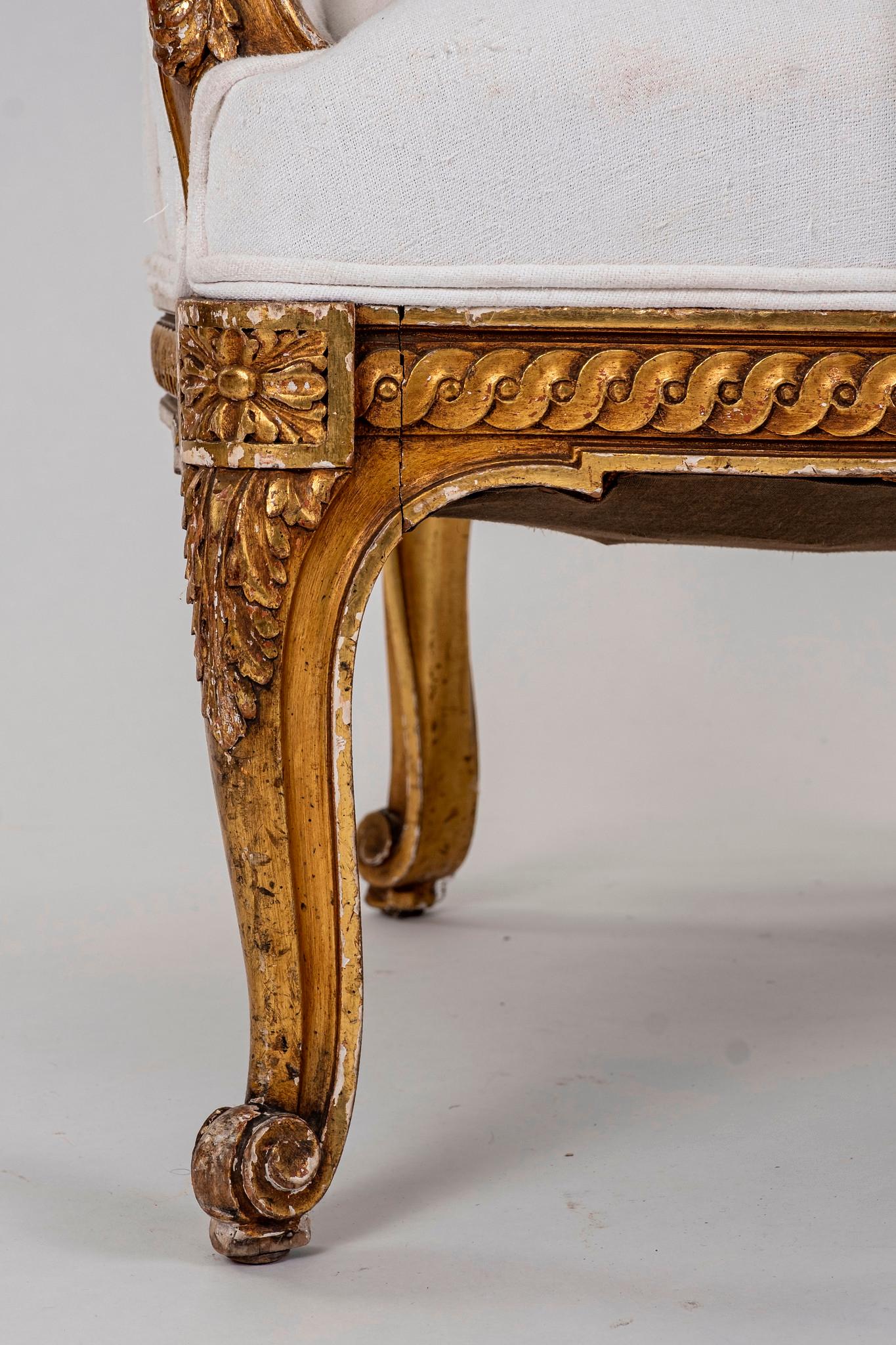 French Louis XV Style Giltwood Bergere Chair 2