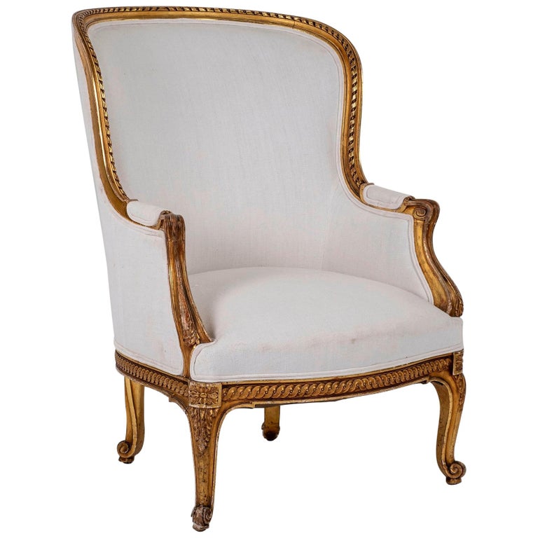 French Louis XV Style Giltwood Bergere Chair For Sale at 1stDibs