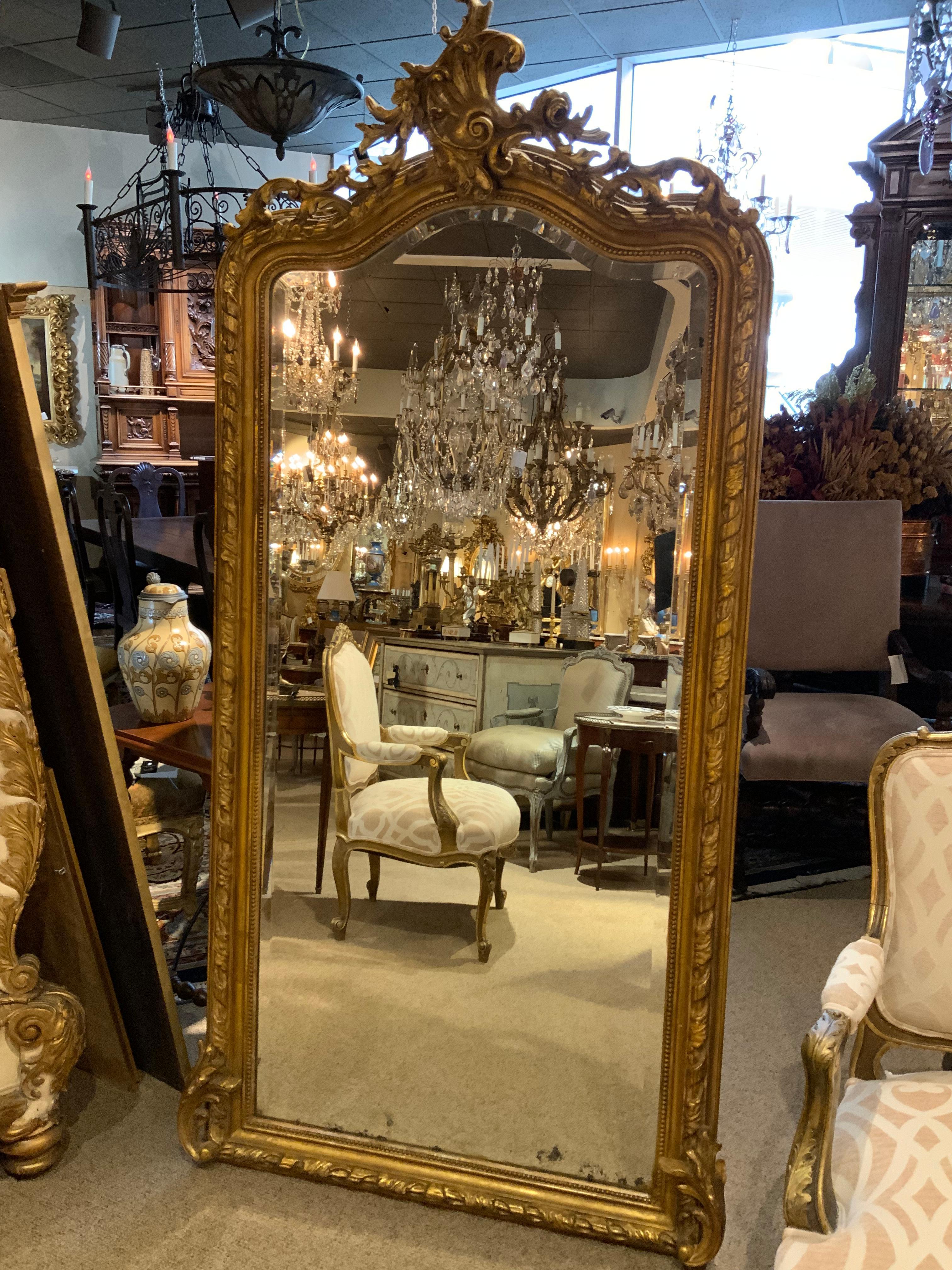 Hand-Carved French Louis XV-Style Giltwood Mirror, 19th Century