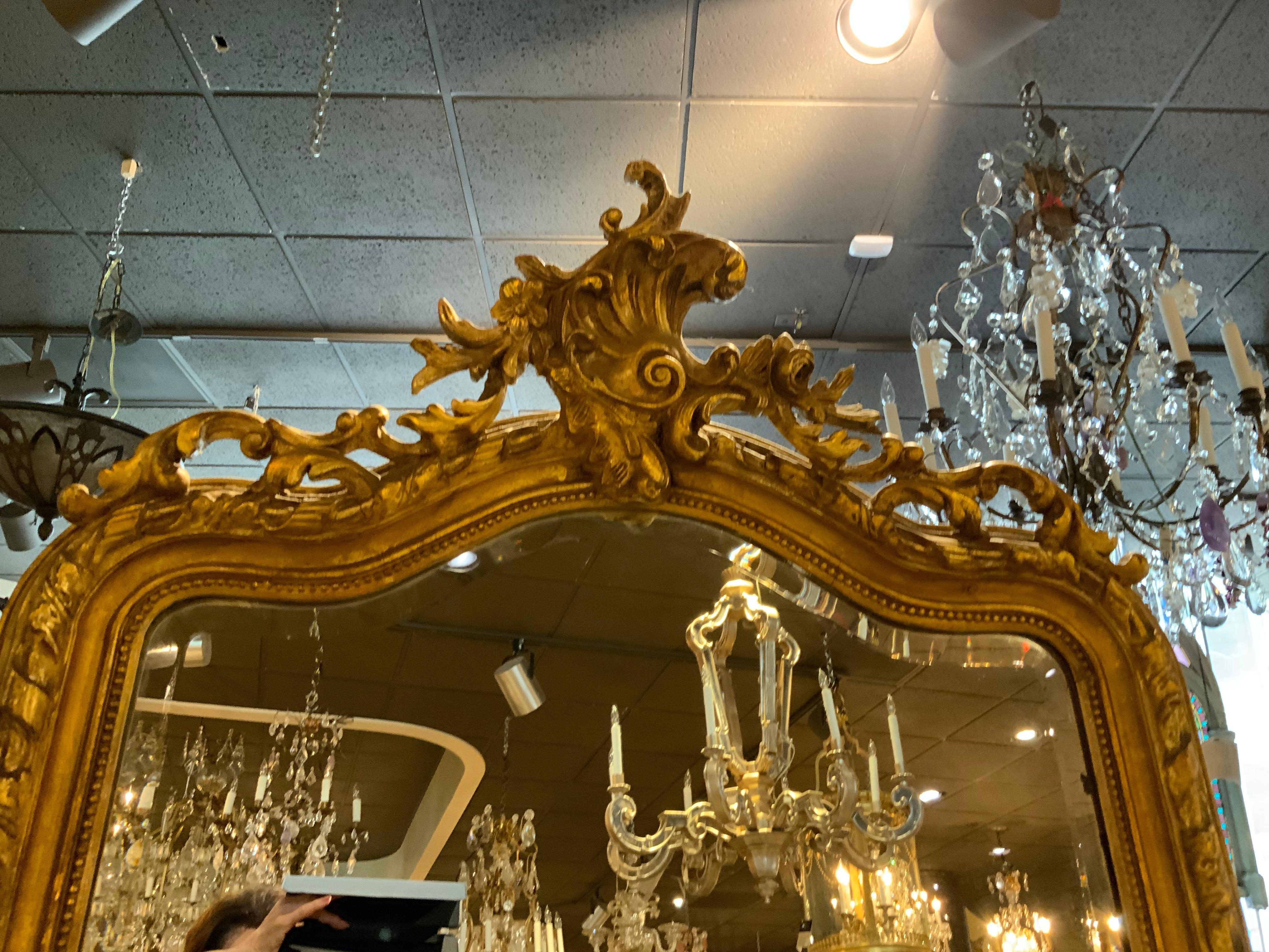 French Louis XV-Style Giltwood Mirror, 19th Century In Good Condition In Houston, TX