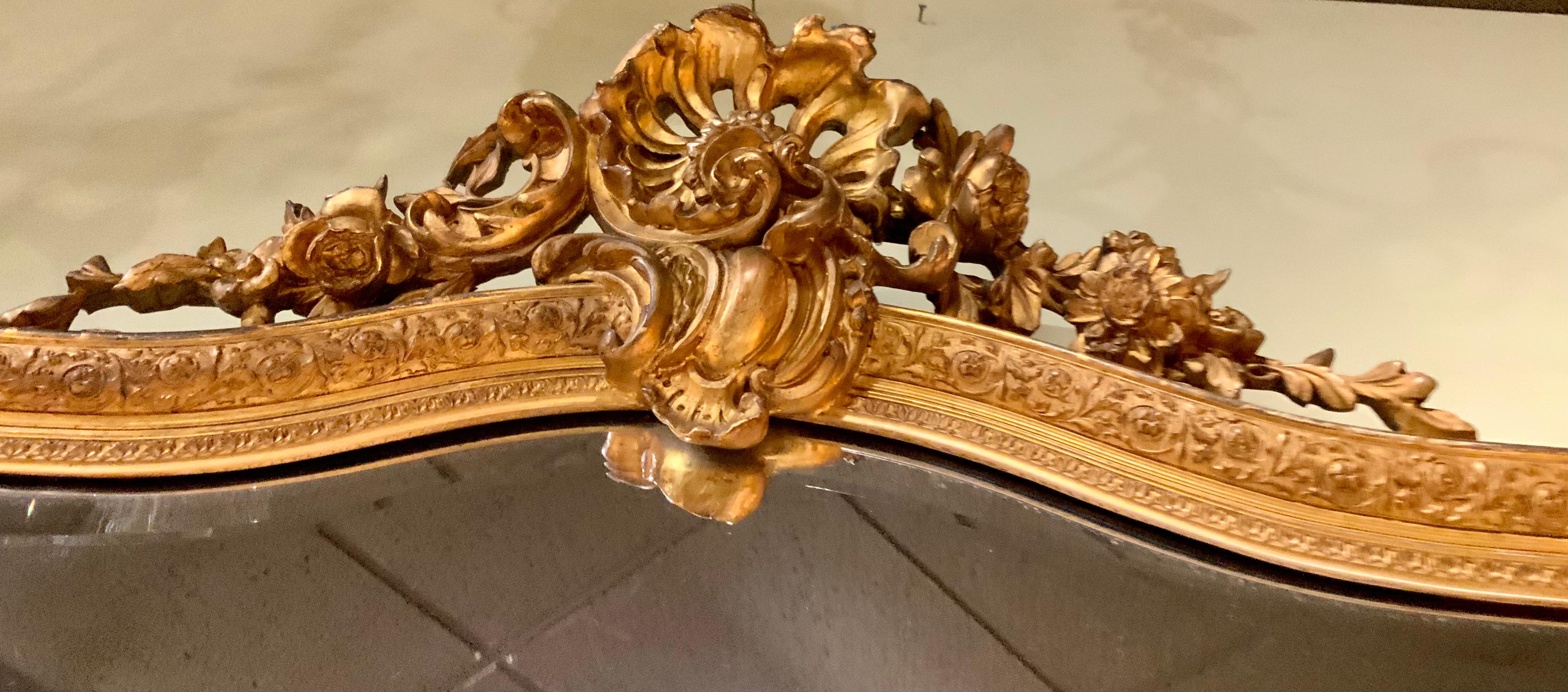 19th Century French Louis XV-Style Giltwood Mirror, Beveled For Sale