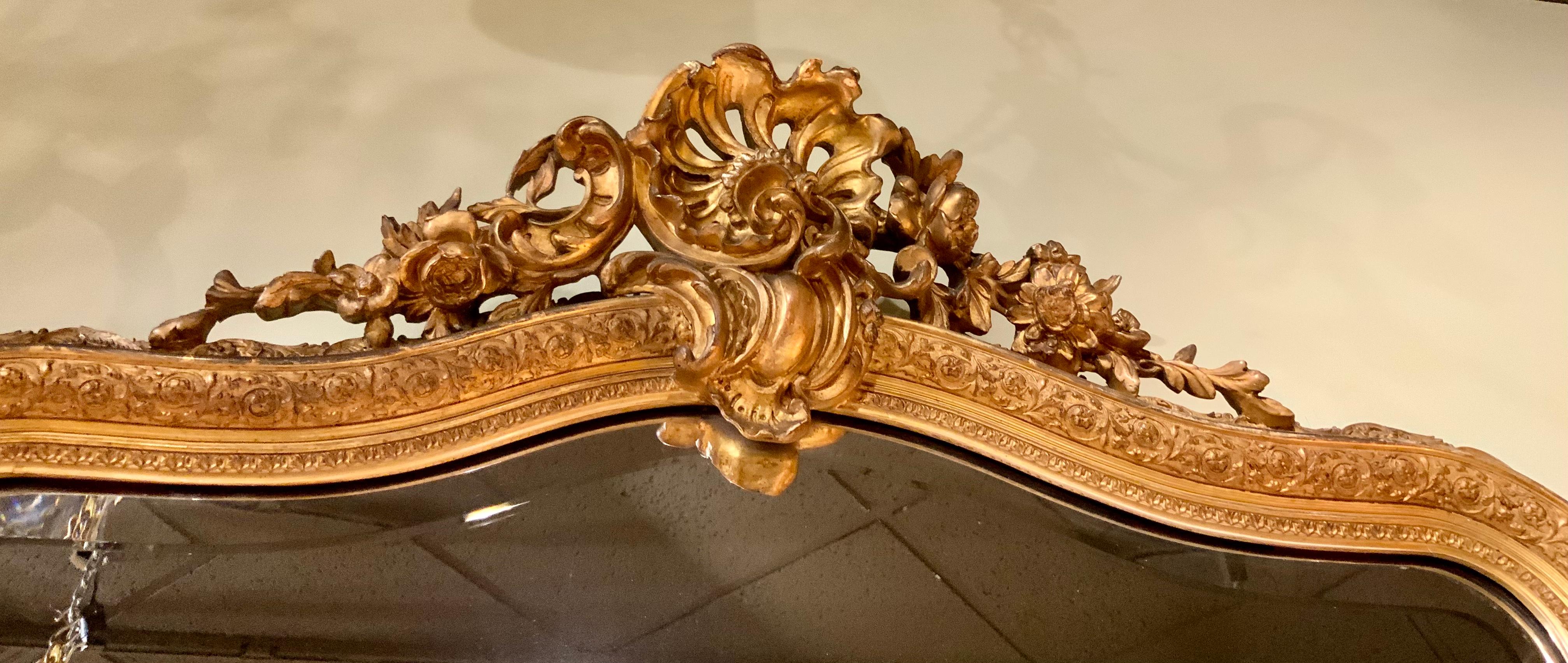 XIX secolo Specchio francese in legno dorato in stile Luigi XV, smussato in vendita
