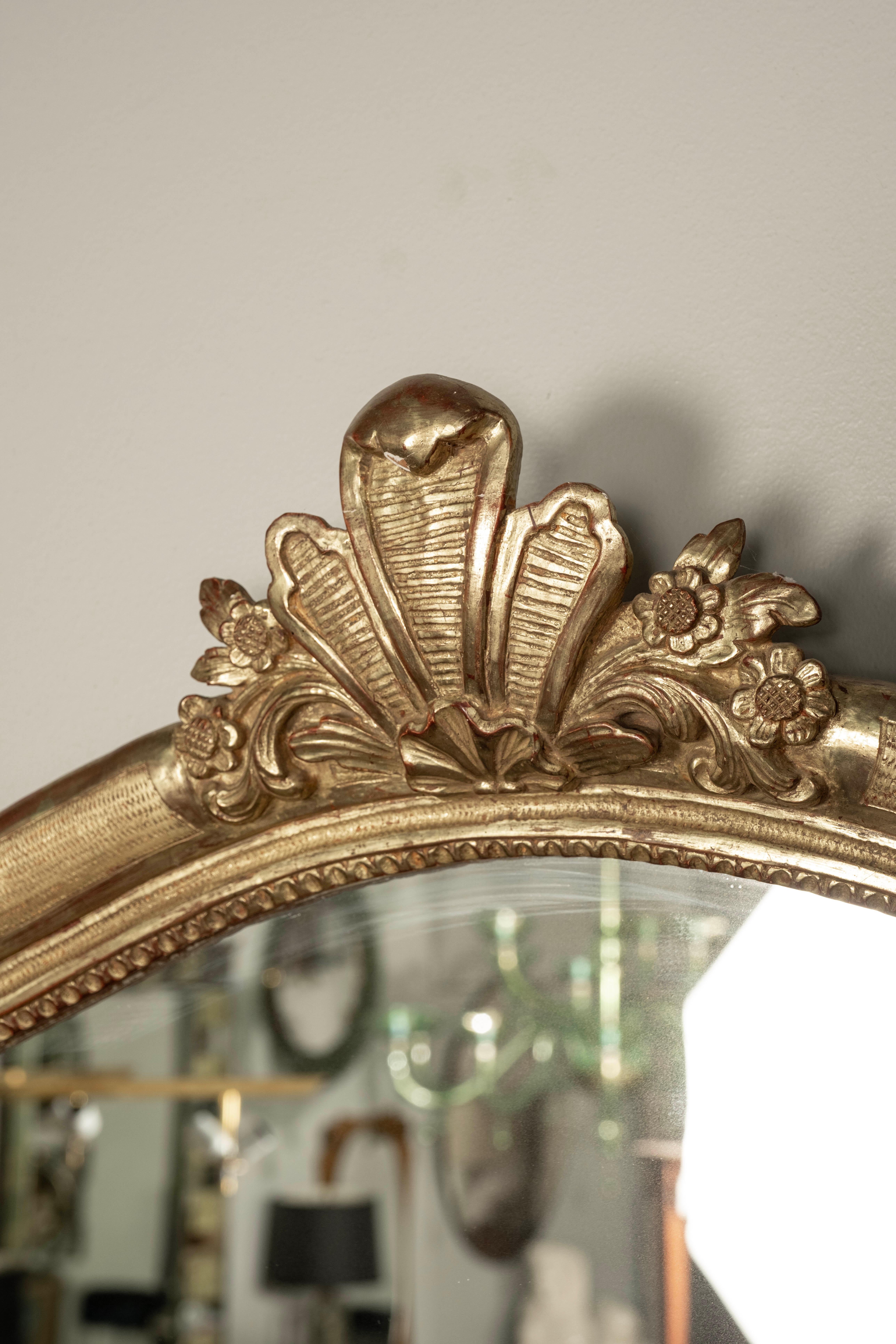 Gesso French Louis XV Style Giltwood Mirror With Cartouche For Sale