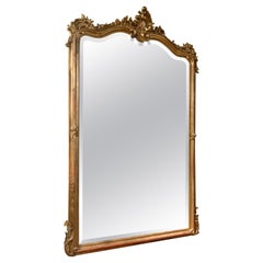 French Louis XV-Style Giltwood Mirror with Carved Cartouche