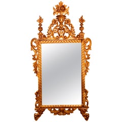 French Louis XV Style Giltwood Mirror with Carvings of Flowers, Leaves & Scrolls