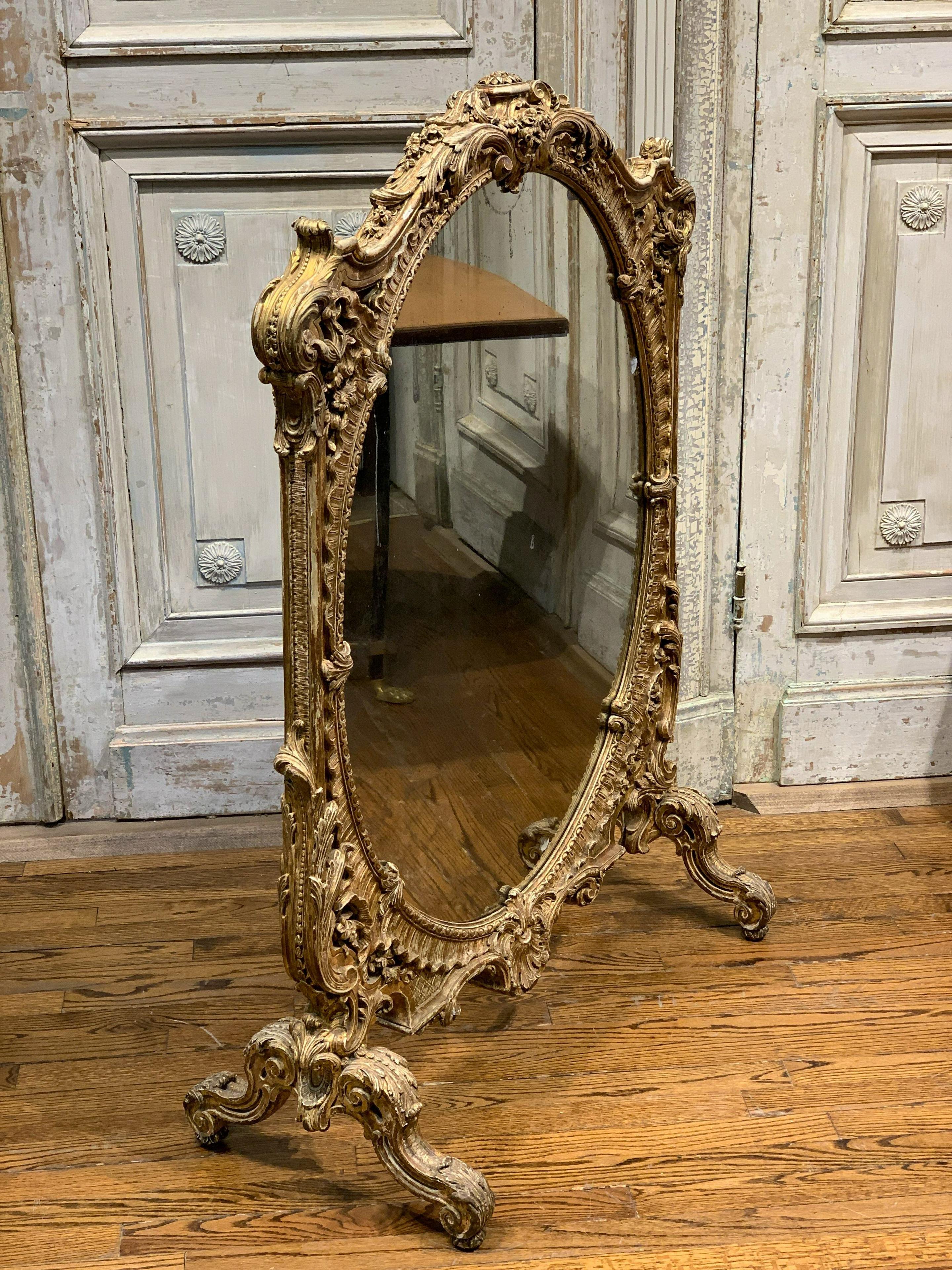 French Louis XV Style Giltwood Mirrored Fire Screen 1