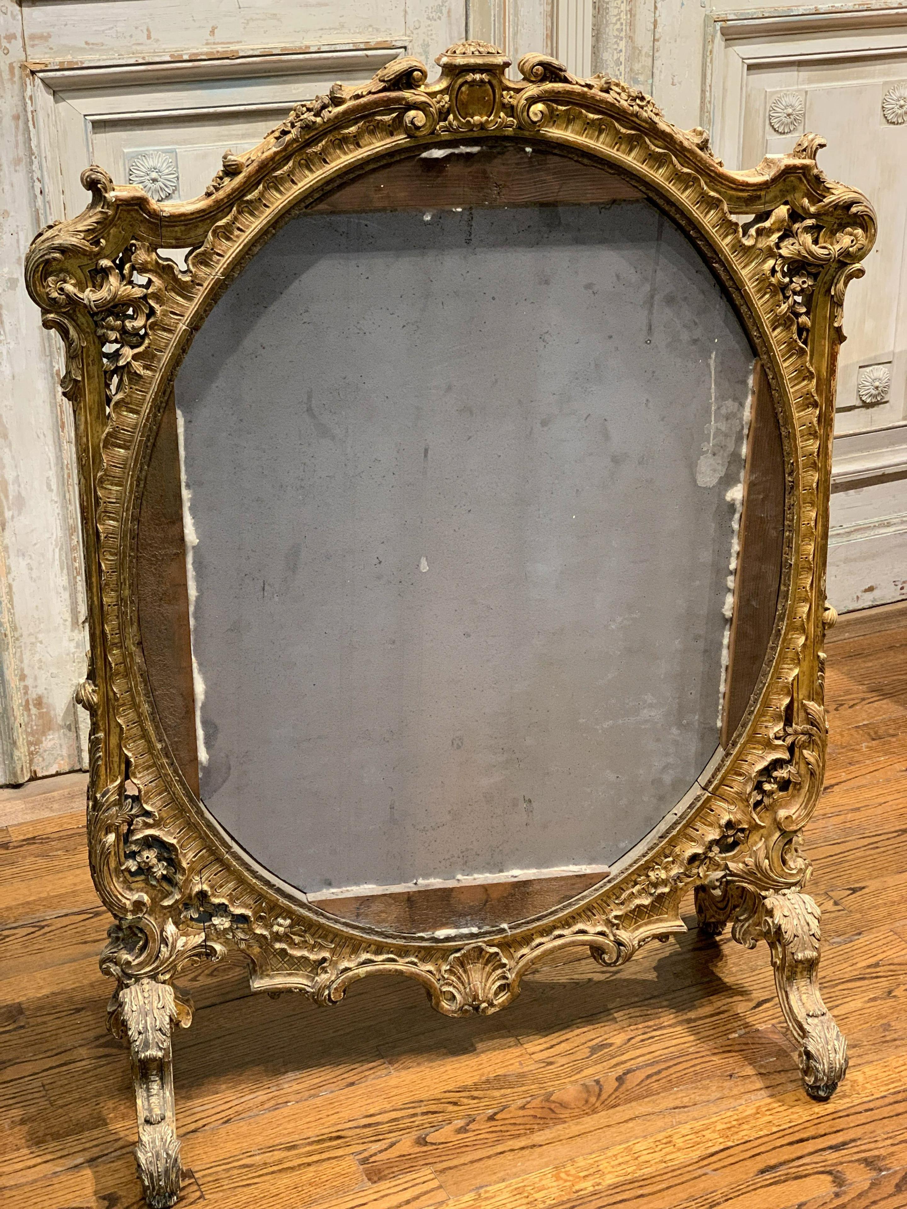French Louis XV Style Giltwood Mirrored Fire Screen 2