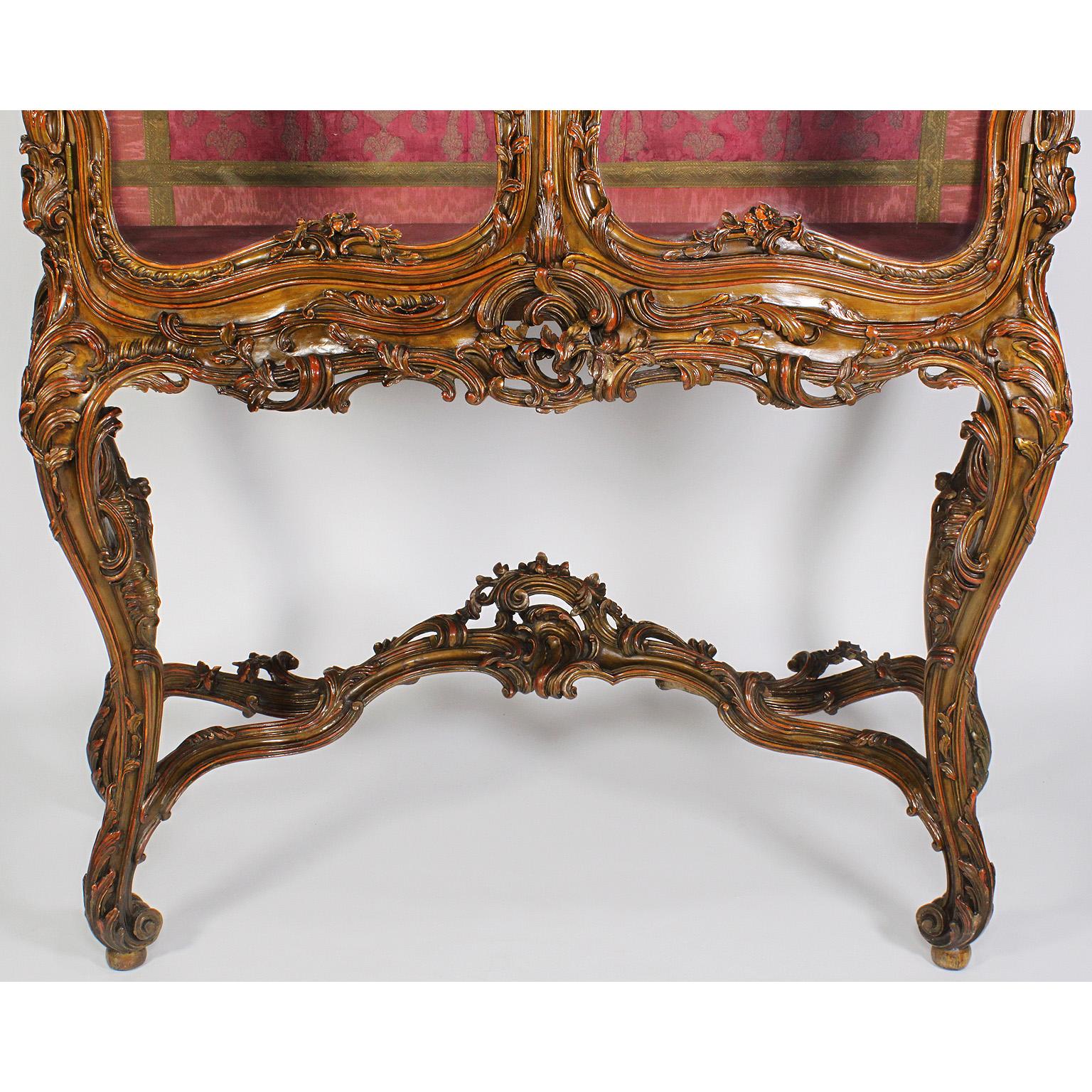 Glass French Louis XV Style Giltwood Ornately Carved Two-Door Vitrine Display Cabinet For Sale