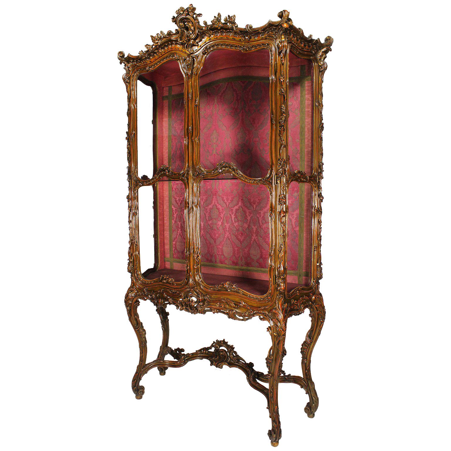 French Louis XV Style Giltwood Ornately Carved Two-Door Vitrine Display Cabinet