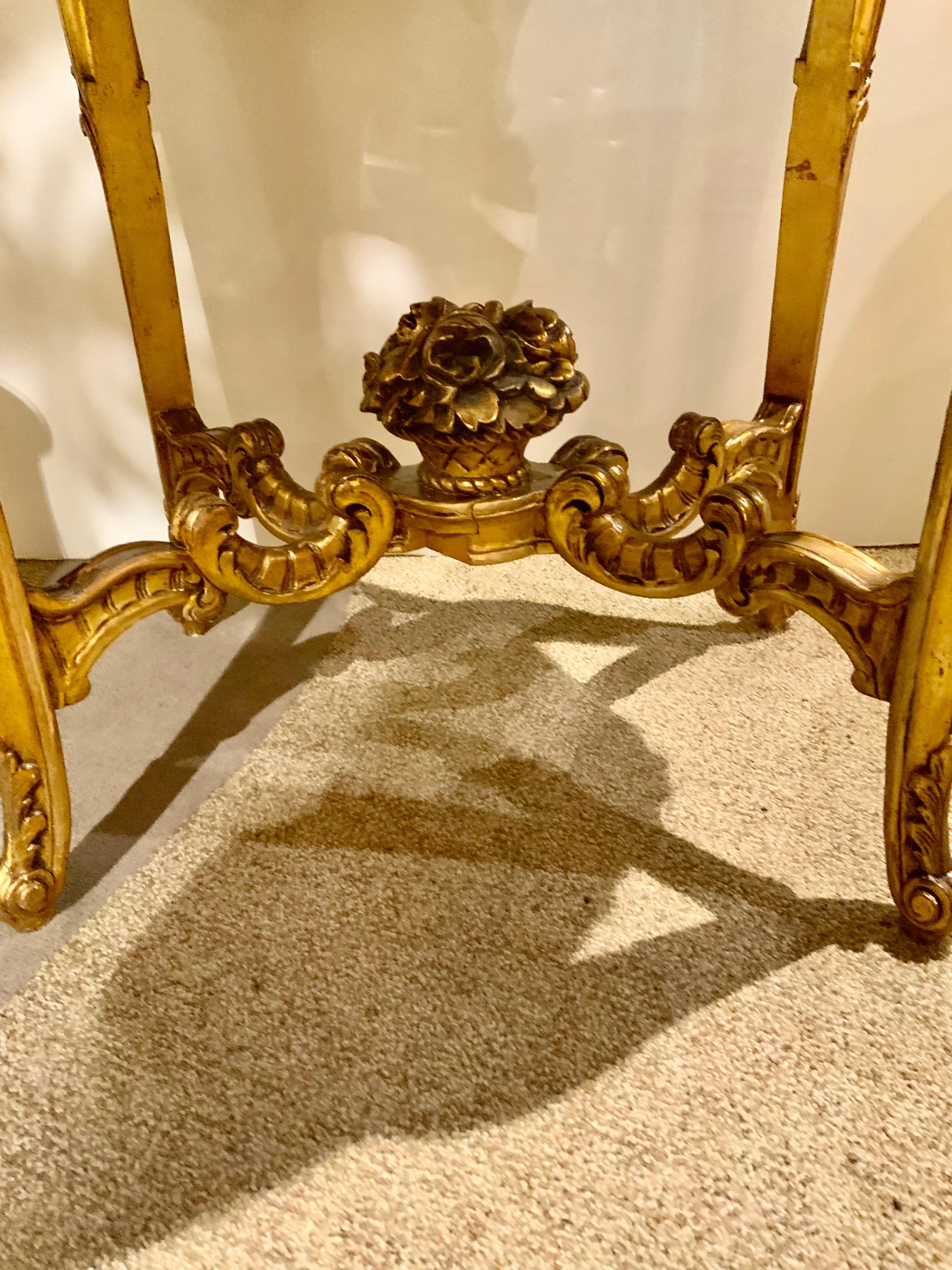 Carved French Louis XV-Style Giltwood Side Table/Center Table with Marble Top For Sale