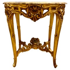French Louis XV-Style Giltwood Side Table/Center Table with Marble Top