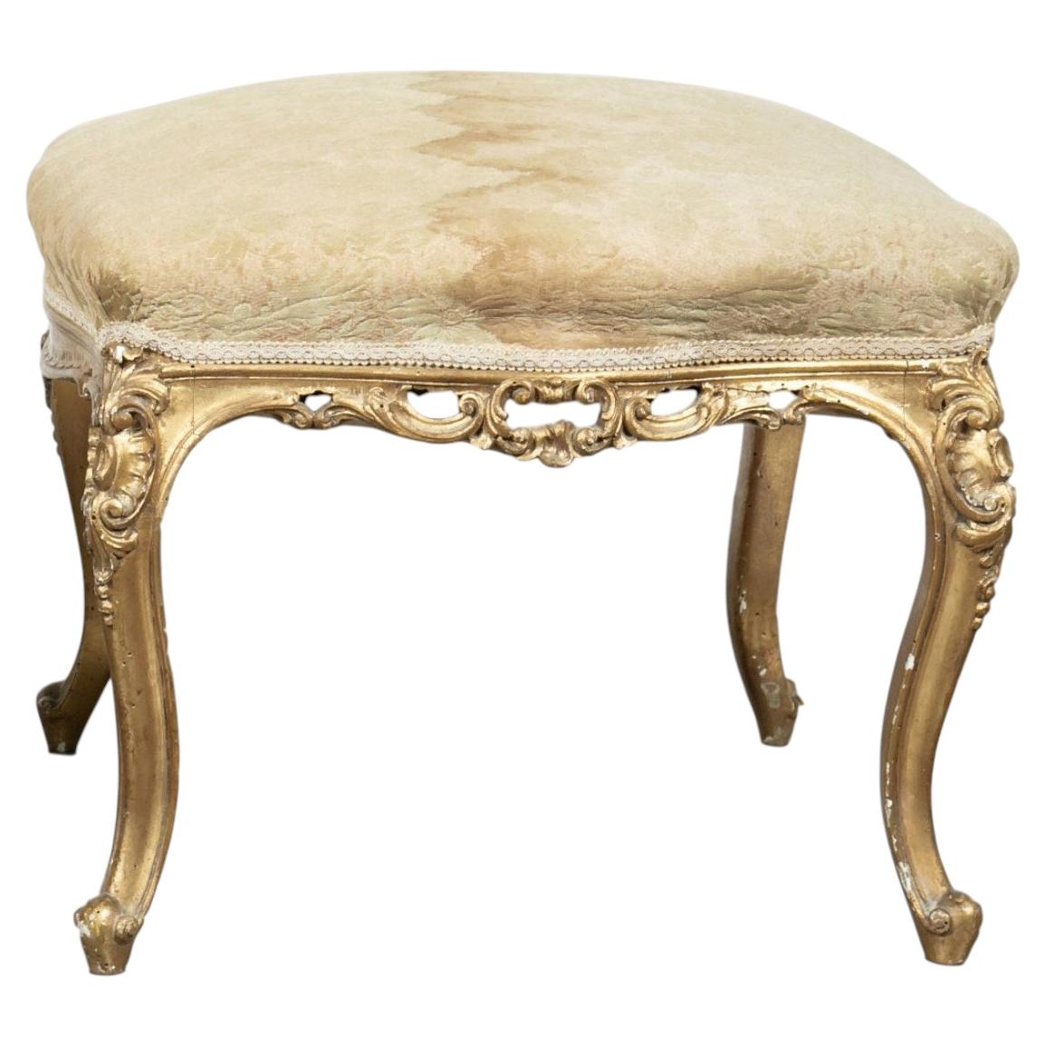 French Louis XV Style Giltwood Stool For Sale
