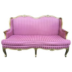 Vintage French Louis XV-Style Gold Frame Pink Settee