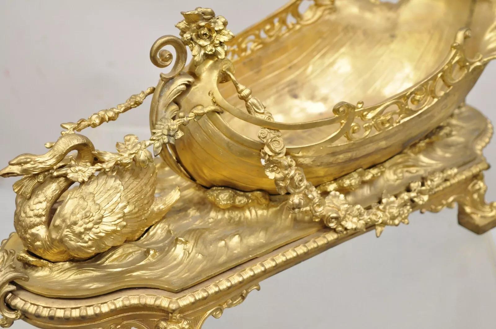 French Louis XV Style Gold Gilt Bronze Figural Centerpiece Bowl Sculpture For Sale 5