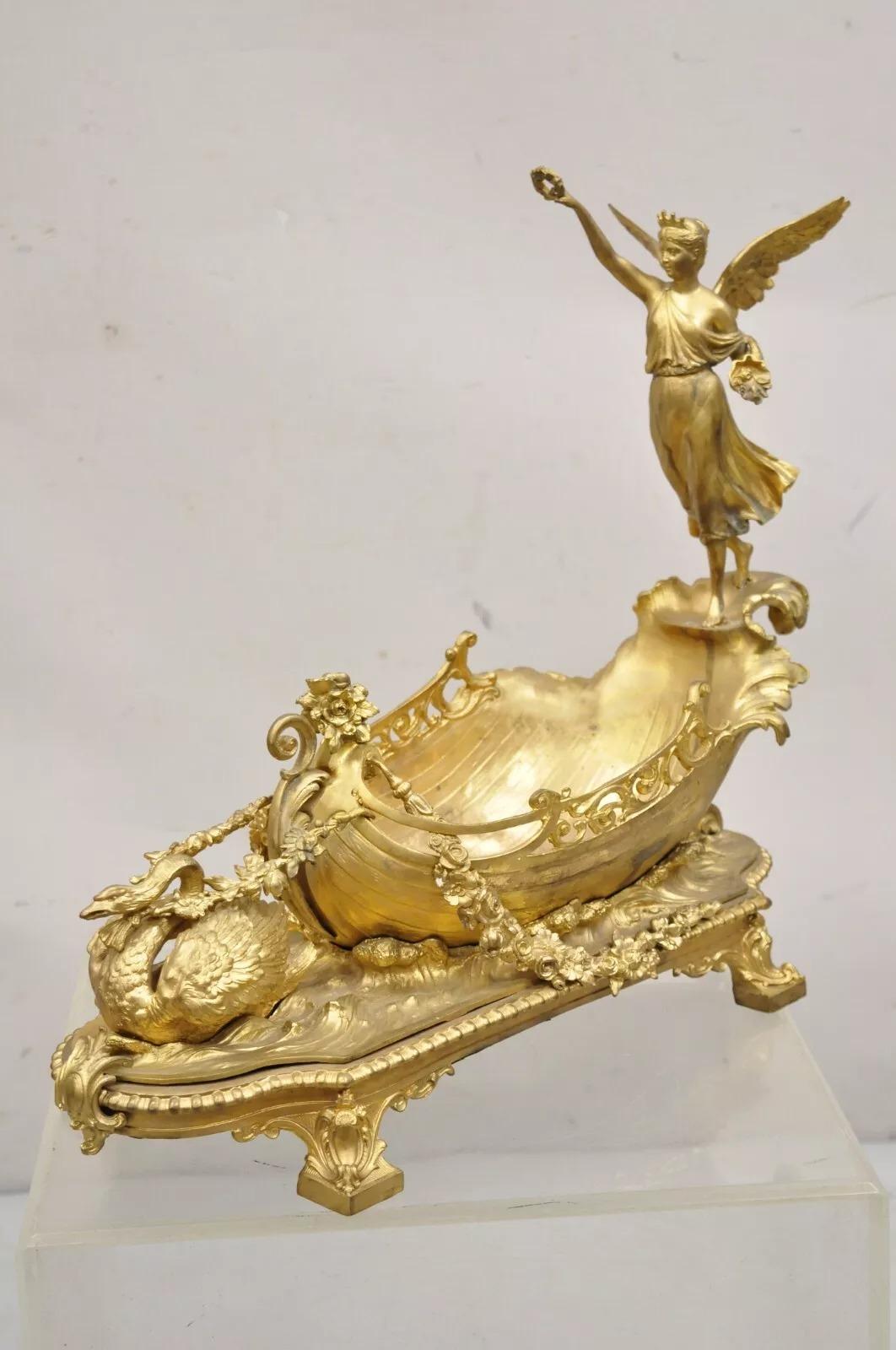 French Louis XV Style Gold Gilt Bronze Figural Centerpiece Bowl Sculpture For Sale 7
