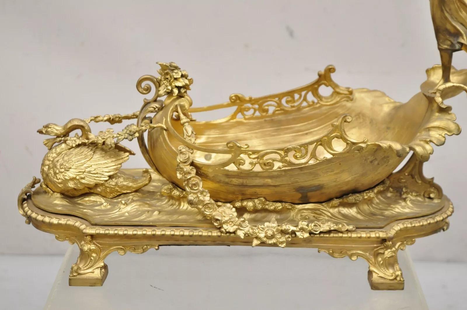 Unknown French Louis XV Style Gold Gilt Bronze Figural Centerpiece Bowl Sculpture For Sale