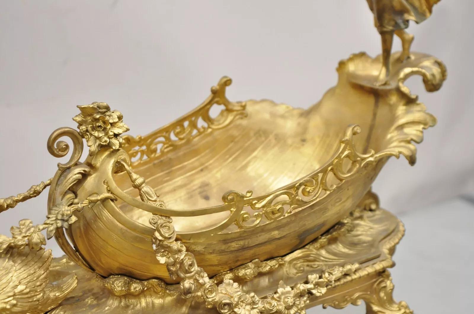 French Louis XV Style Gold Gilt Bronze Figural Centerpiece Bowl Sculpture In Good Condition For Sale In Philadelphia, PA