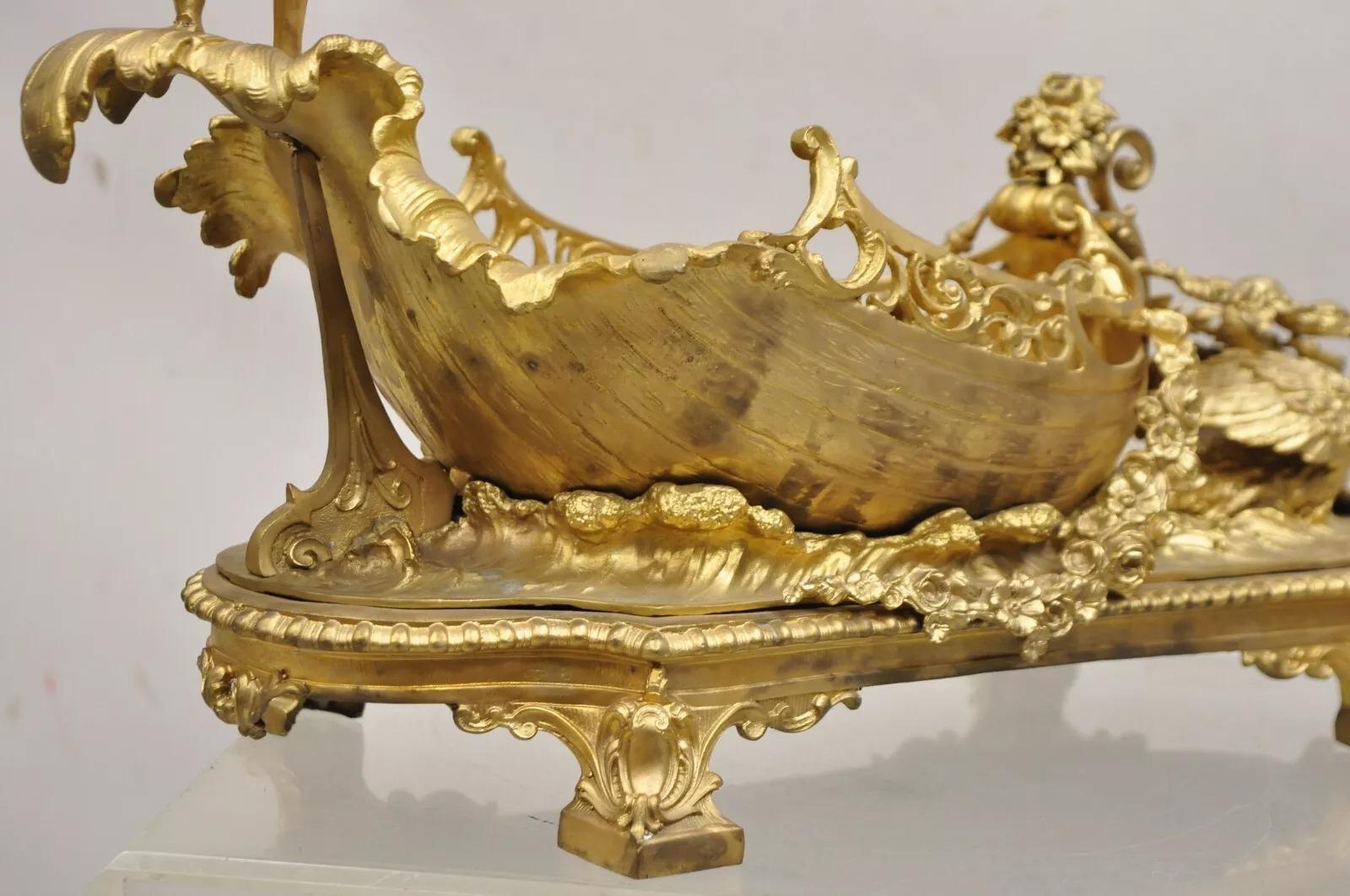 French Louis XV Style Gold Gilt Bronze Figural Centerpiece Bowl Sculpture For Sale 4