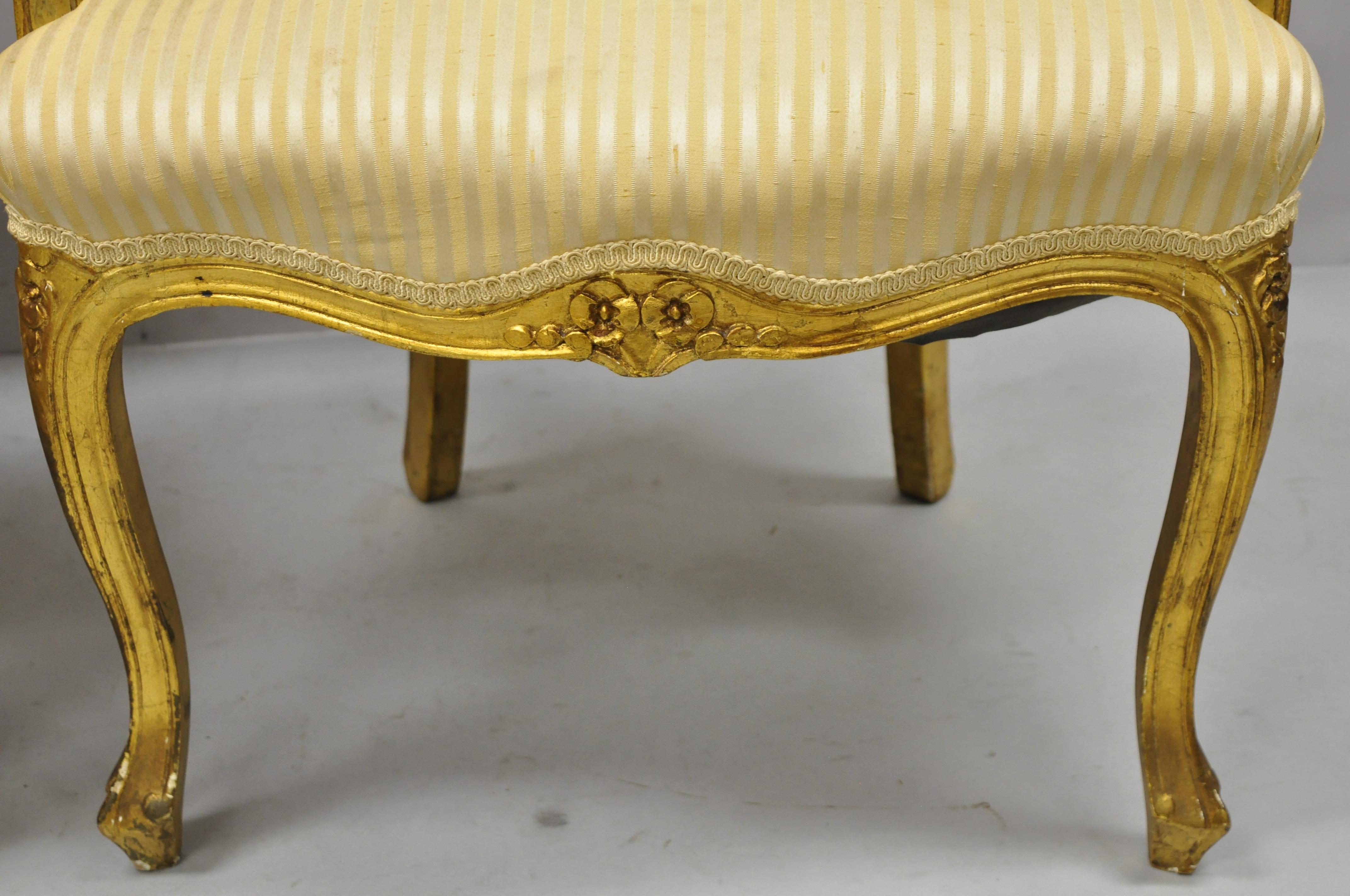 French Louis XV Style Gold Gilt Fauteuil Arm Chairs to Refinish DIY, a Pair For Sale 3
