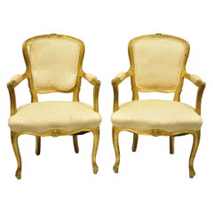 Vintage French Louis XV Style Gold Gilt Fauteuil Arm Chairs to Refinish DIY, a Pair