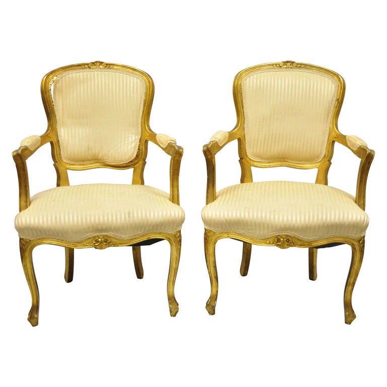 French Louis XV Style Gold Gilt Fauteuil Arm Chairs to Refinish DIY, a Pair  For Sale at 1stDibs | fauteuil chairs, gold arm chairs, refinish chairs