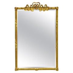French Louis XV Style Gold Giltwood Bow and Ribbon Wall Mirror by Carvers Guild