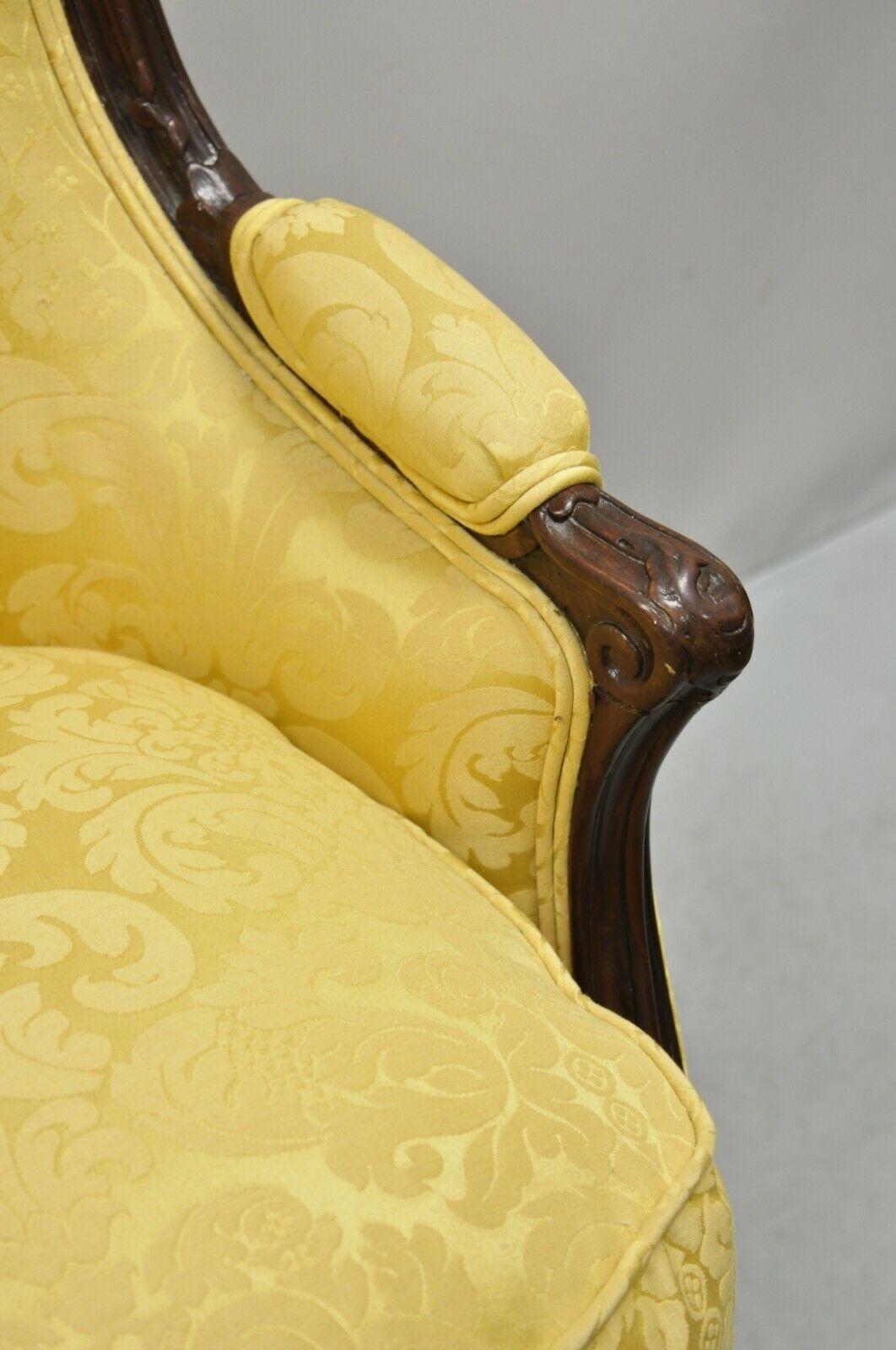 French Louis XV Style Gold Upholstered Wide Seat Lounge Chair Settee Bergere For Sale 1