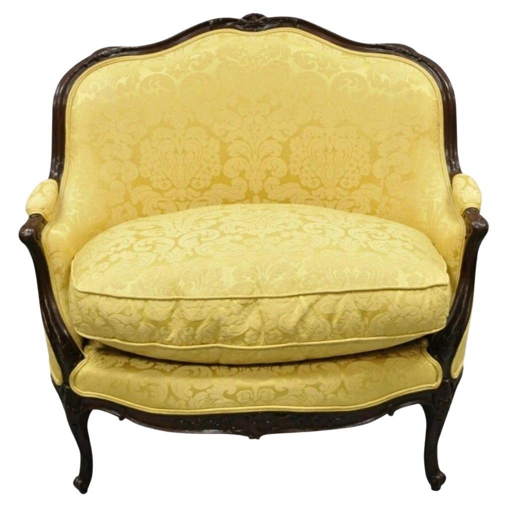 Sillón Francés Estilo Luis XV Tapizado Dorado Asiento Ancho Settee Bergere en venta