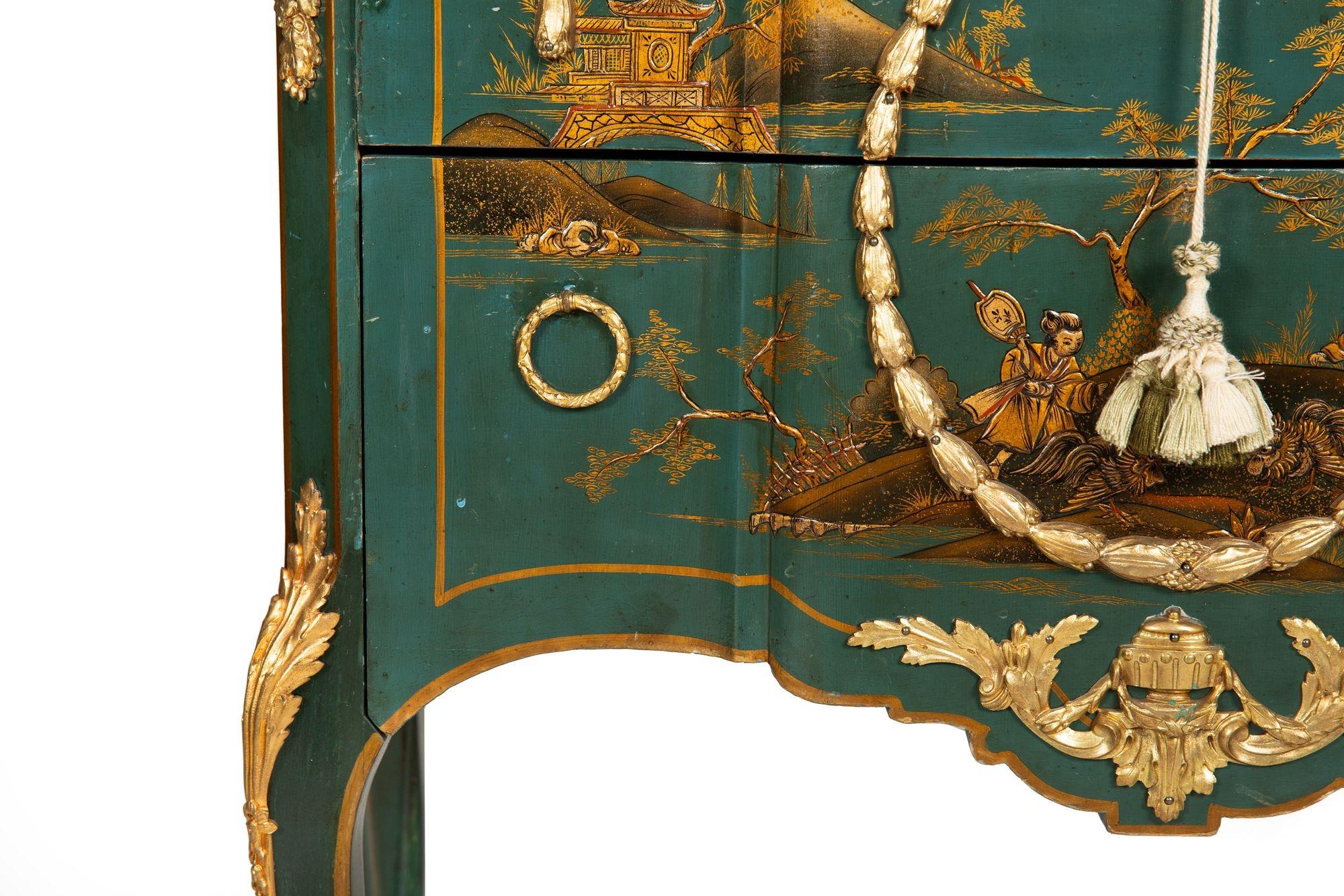 French Louis XV Style Green Chinoiserie Commode Chest of Drawers For Sale 6