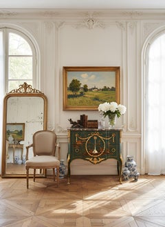 French Louis XV Style Green Chinoiserie Commode Chest of Drawers