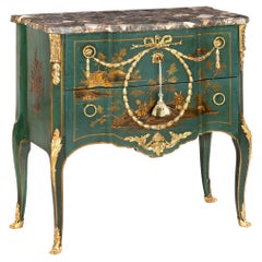 French Louis XV Style Green Chinoiserie Commode Chest of Drawers