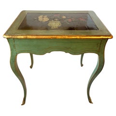 French Louis XV Style Green Painted & Gold, Lacquered Japanned Top, 19th C