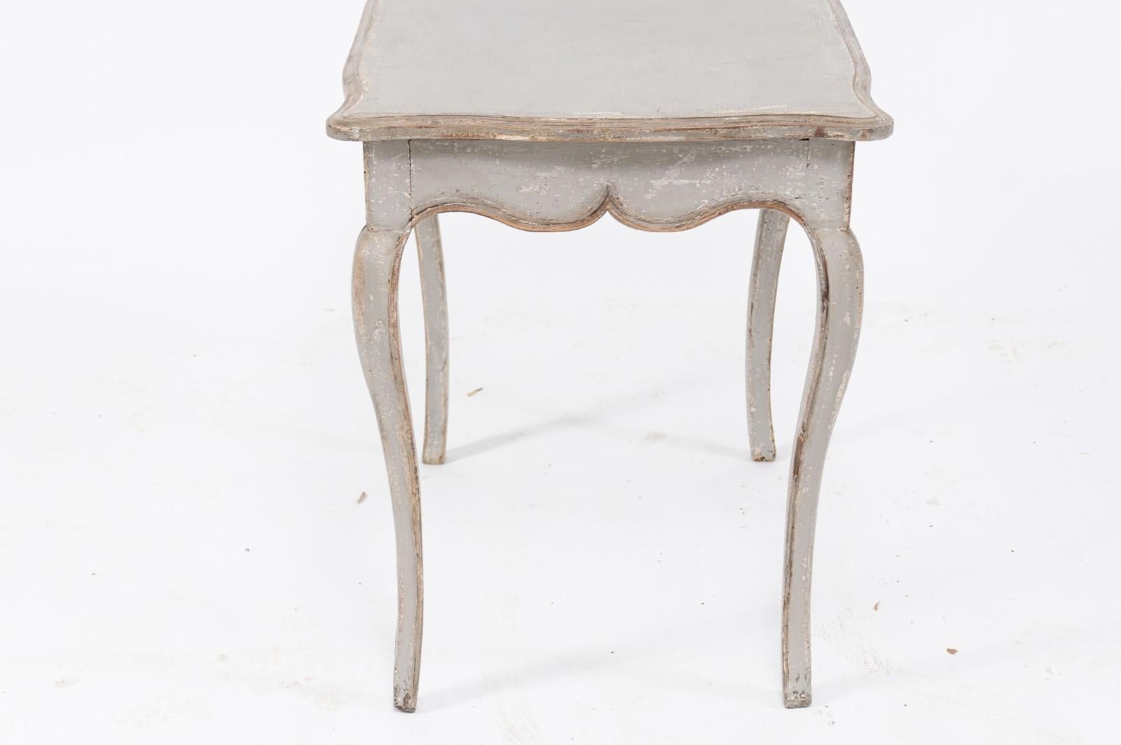 French Louis XV Style Grey Painted Pine Table with Single Drawer, circa 1880 2