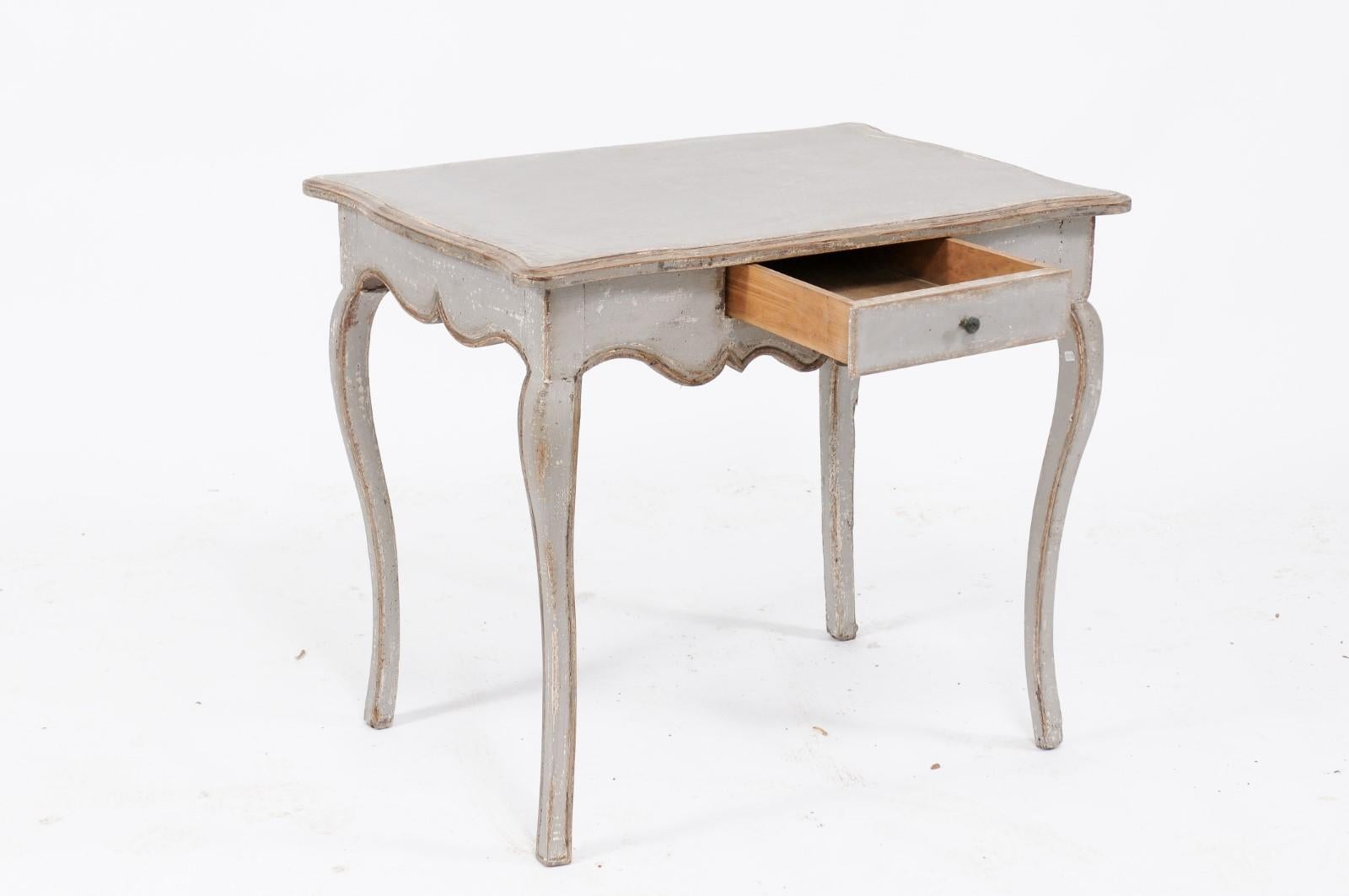 French Louis XV Style Grey Painted Pine Table with Single Drawer, circa 1880 (Louis XV.)