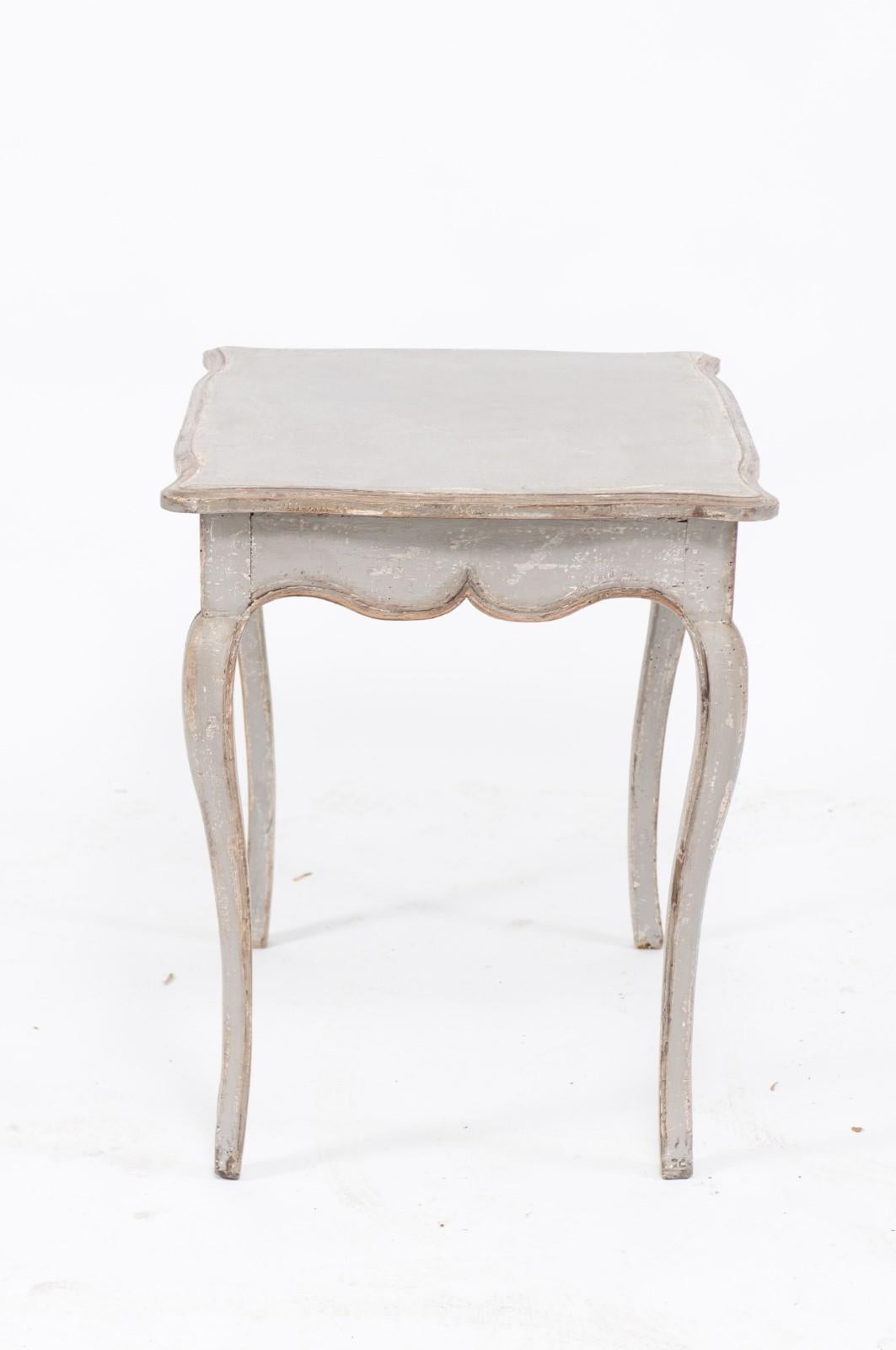 French Louis XV Style Grey Painted Pine Table with Single Drawer, circa 1880 1