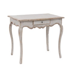 Antique French Louis XV Style Grey Painted Pine Table with Single Drawer, circa 1880
