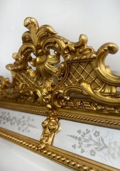 French Louis XV Style Hand-Carved Gilt Mirror w/ Etched Glass, Late 19th Century