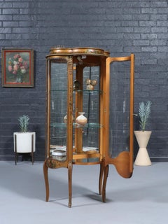 French Louis XV Style Hand-Painted Curio Vitrine Cabinet