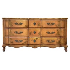 Retro French Louis XV Style Hand Painted Faux Marble Chest Chinoiserie Chest Commode