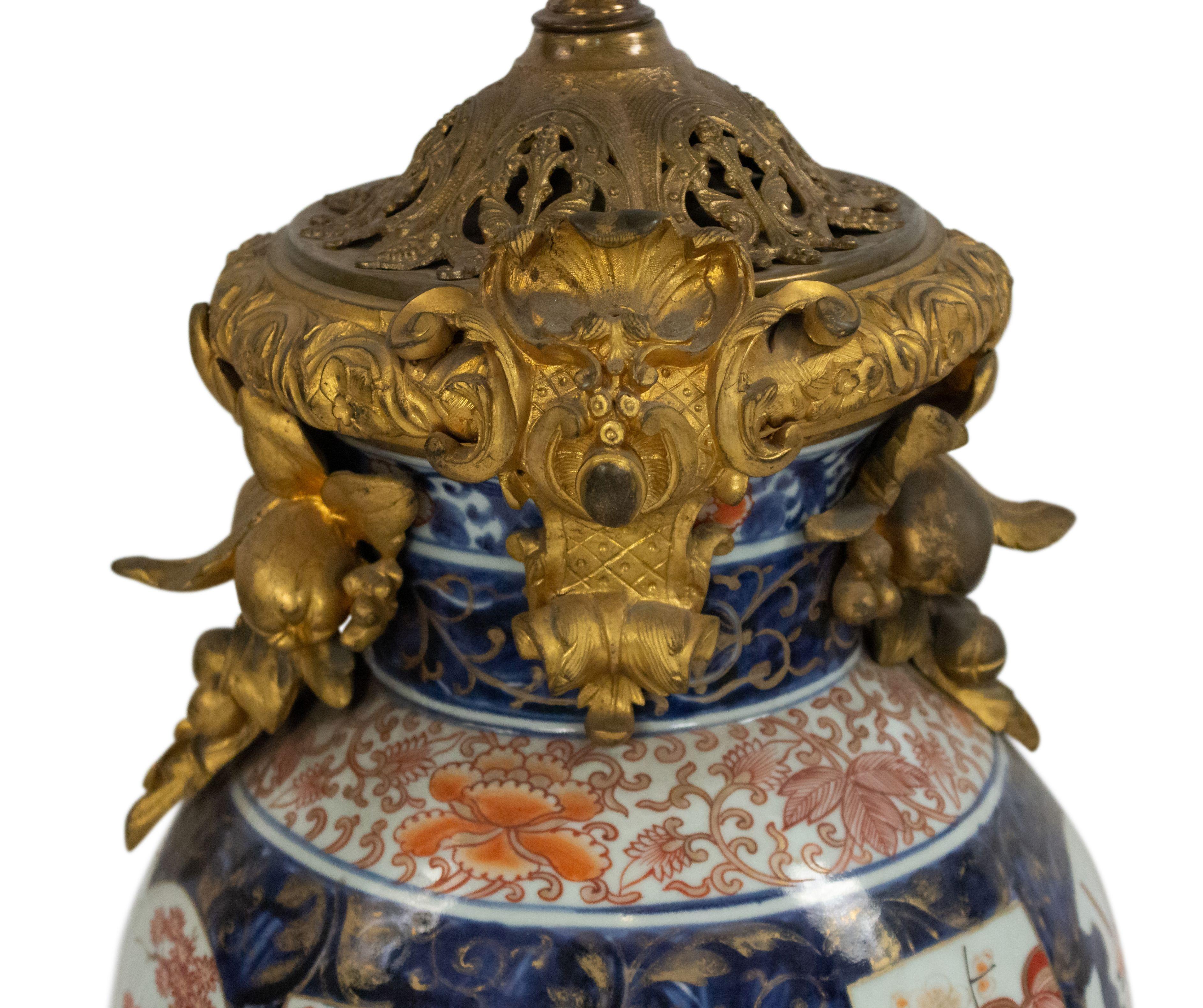 Bronze French Louis XV Style Imari Porcelain Table Lamps For Sale