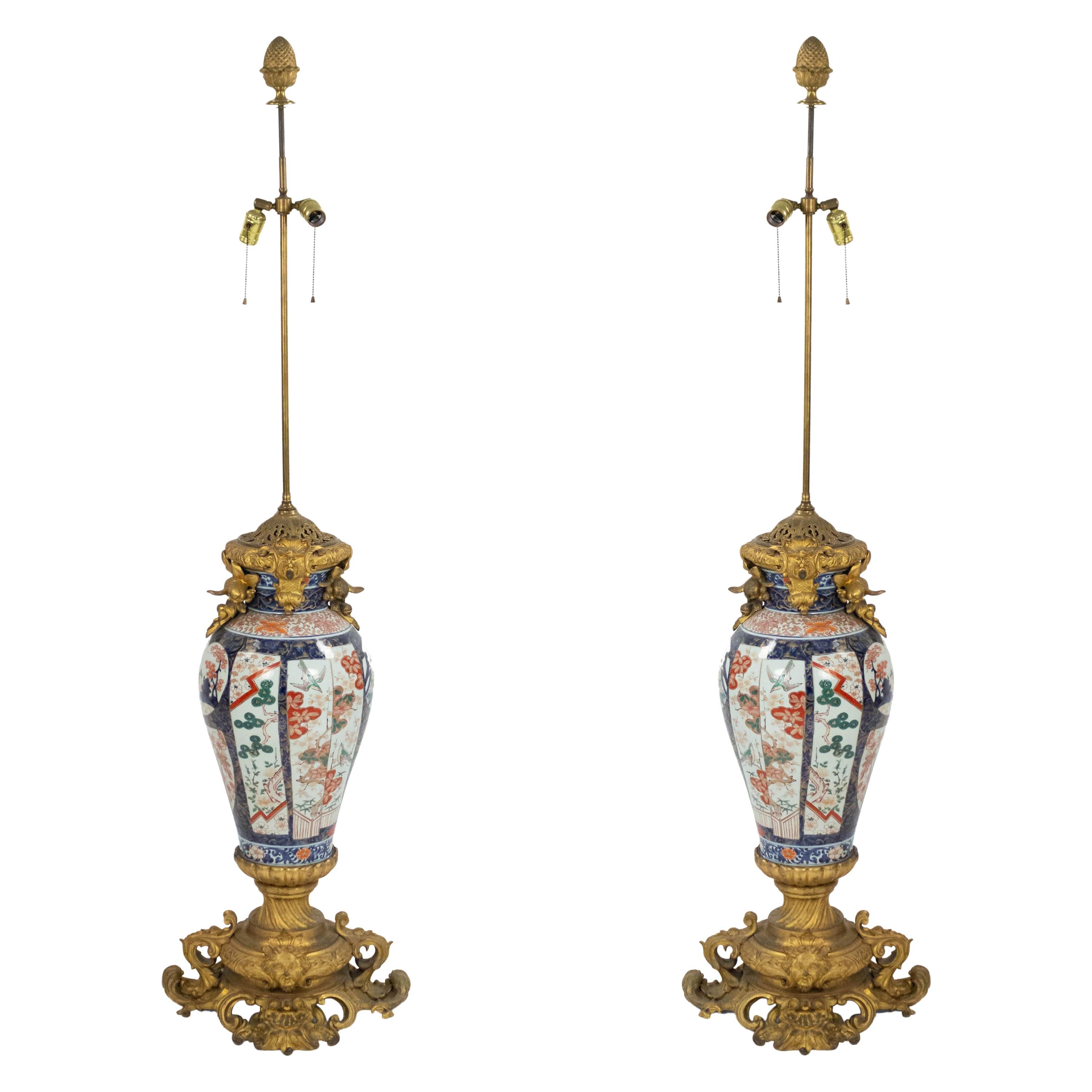 French Louis XV Style Imari Porcelain Table Lamps