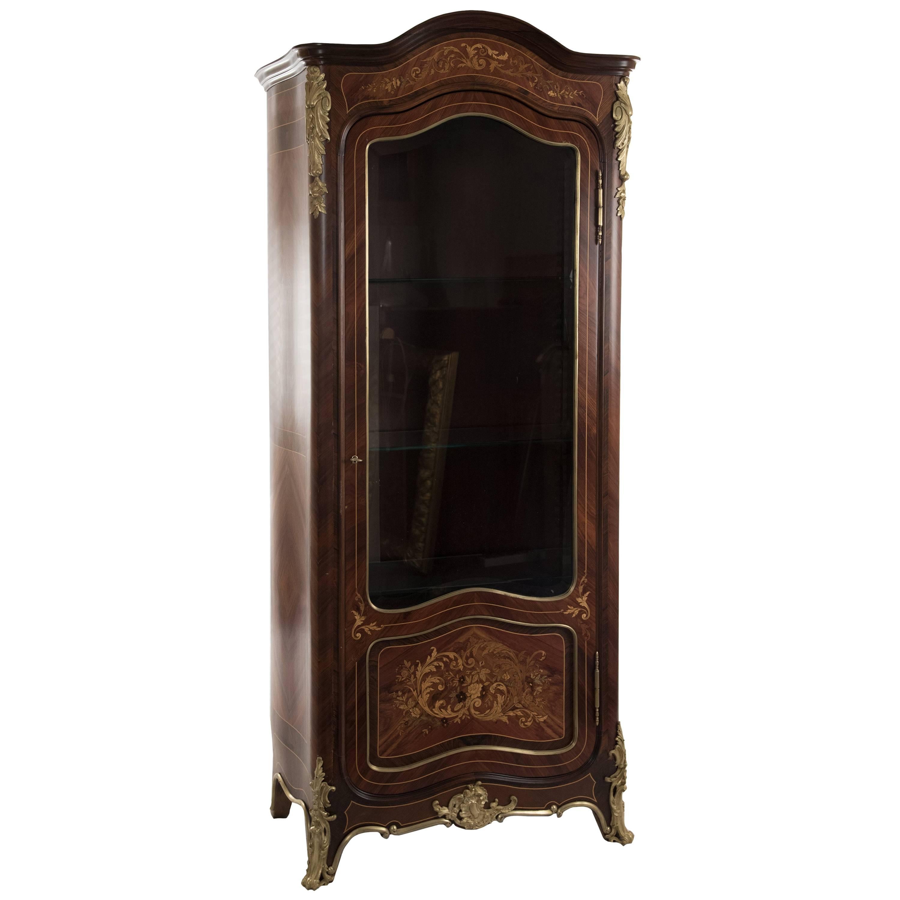 French Louis XV Style Inlaid and Ormolu-Mounted Vitrine For Sale
