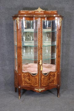 French Louis XV Style Inlaid Curio Cabinet, Display Cabinet, Display Case