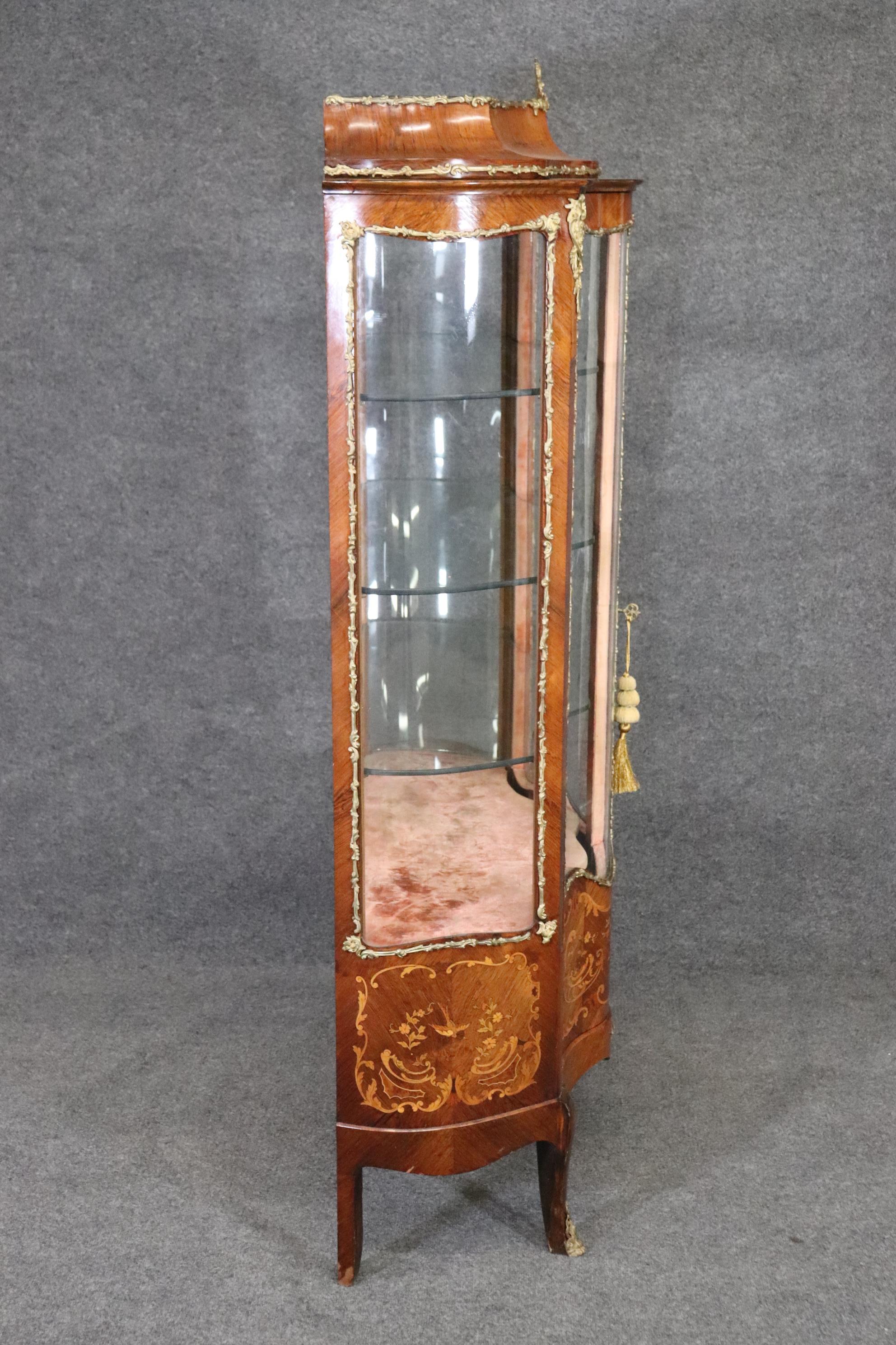 French Louis XV Style Inlaid Curio Cabinet, Display Cabinet, Display Case 3