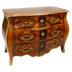 French Louis XV Style Inlaid Marble-Top Bombe Commode Chest 