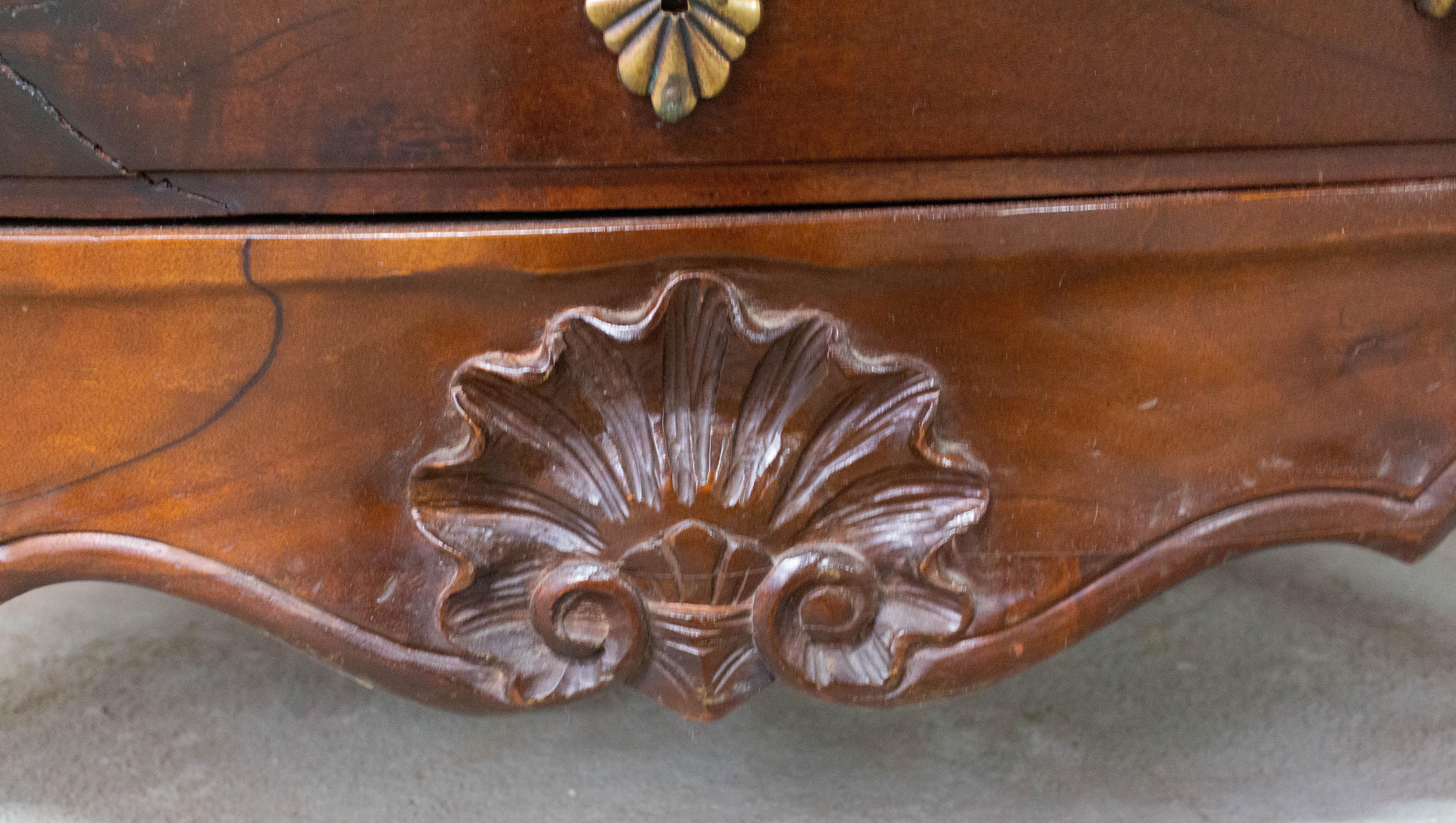 French Louis XV Style Iroko Commode Chest of Drawers, Mid-Century For Sale 5