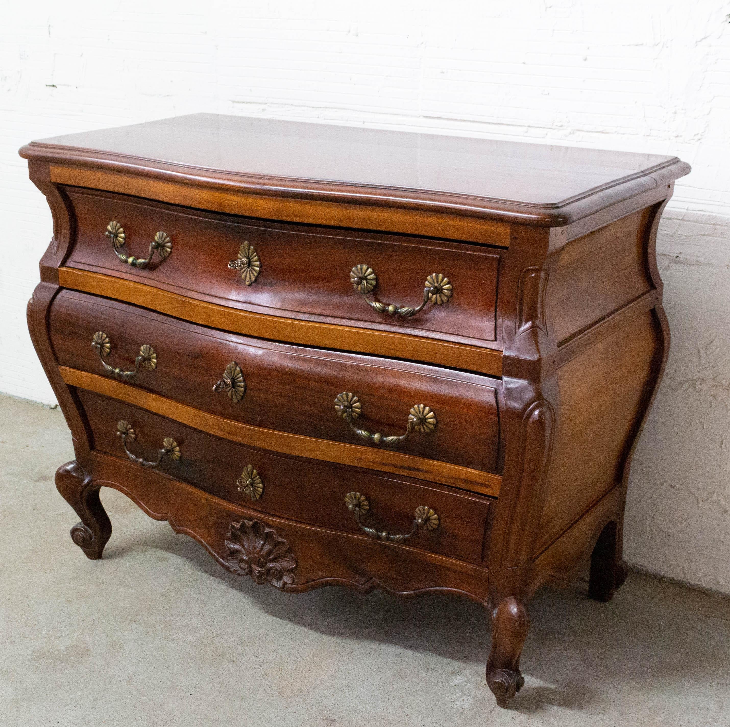 20th Century French Louis XV Style Iroko Commode Chest of Drawers, Mid-Century For Sale