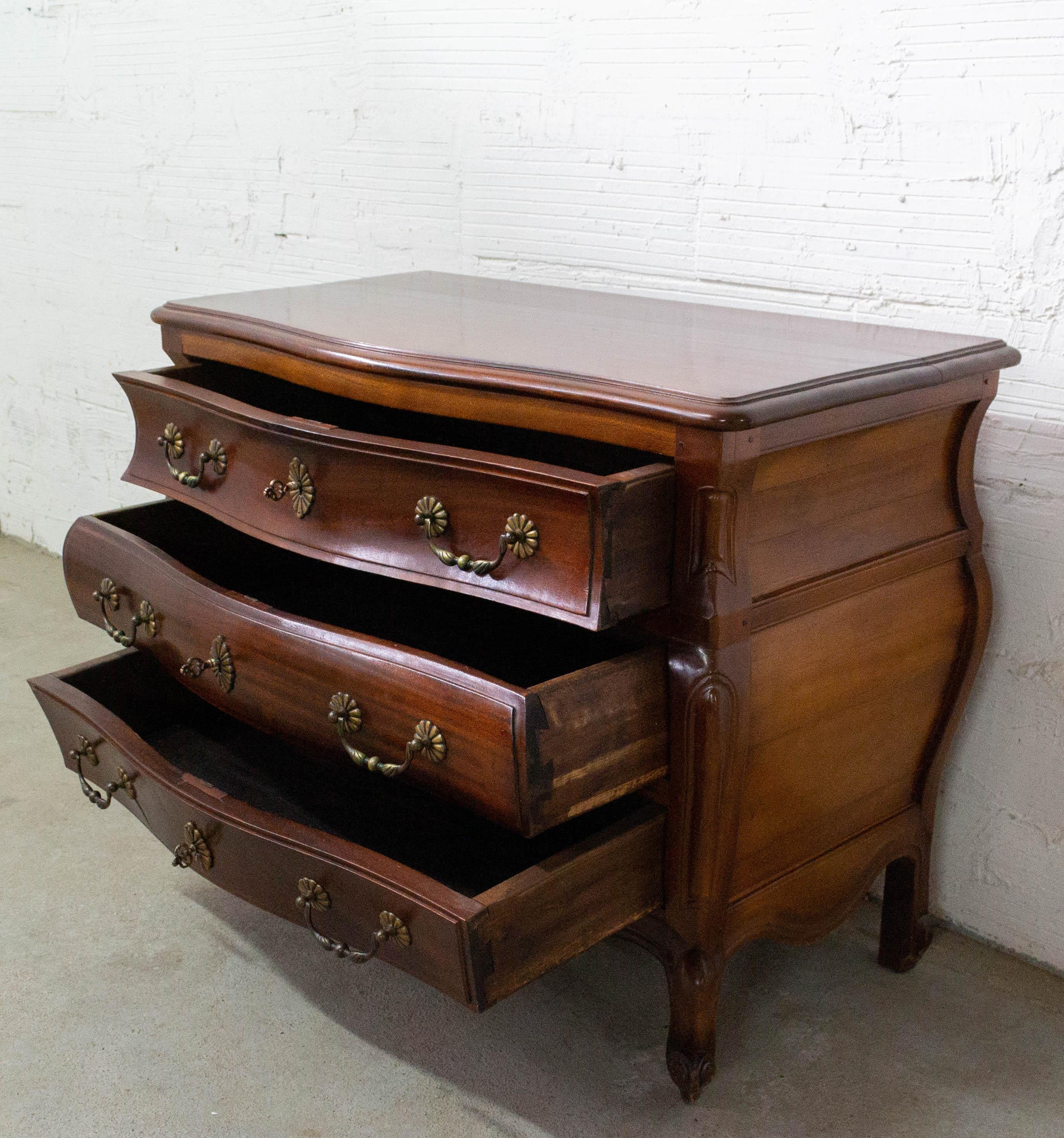 Wood French Louis XV Style Iroko Commode Chest of Drawers, Mid-Century For Sale